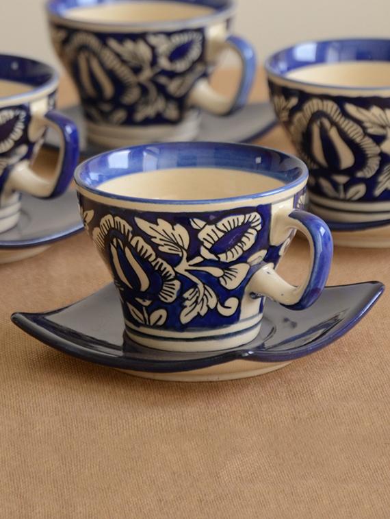 blue ceramic mughal hand painted tea set - 1292863 - Standard Image - 3