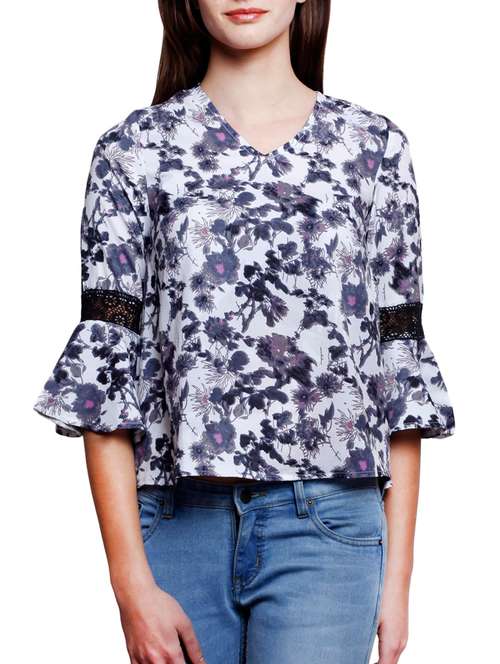 lace trim flute sleeve top - 12929459 - Very Small Image - 1