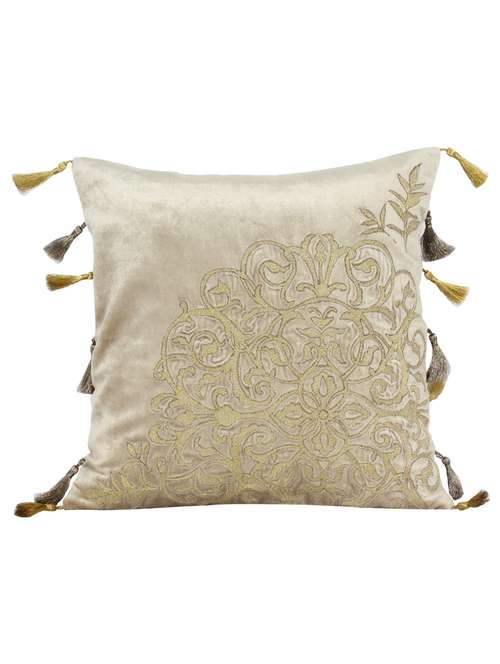 sanaa floral zari embroidery with tassels cushion cover rose gold/beige 40x40 cms - 12985563 - Very Small Image - 1