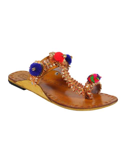 multi colored one toe kolhapuri - 13001888 - Very Small Image - 1