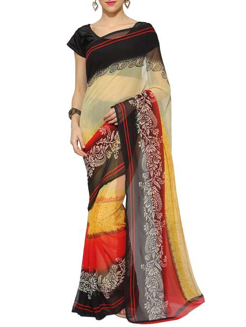 multi colored georgette printed saree with blouse - 13044092 - Very Small Image - 1