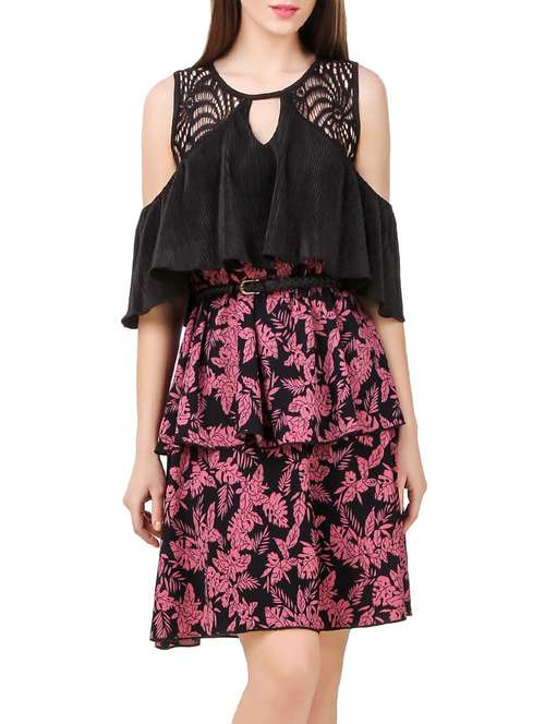 black printed hosery layered dress - 13078355 - Very Small Image - 1