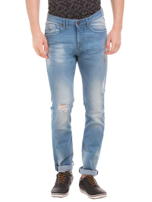 blue cotton blend torn jean - 13121936 - Very Small Image - 1
