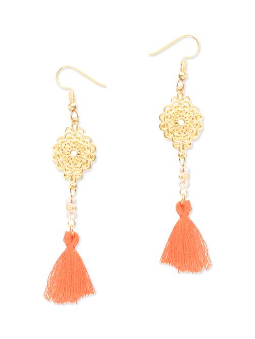 Gold tassel trim metal tassel earrings - 13260923 - Very Small Image - 1