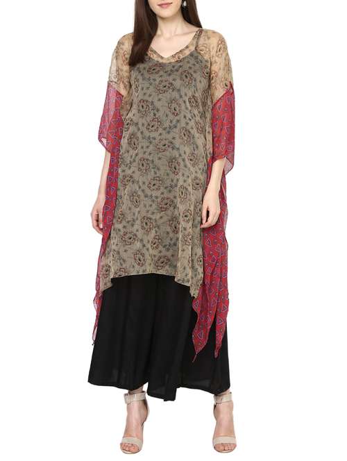 beige georgette kaftan kurta - 13648176 - Very Small Image - 1