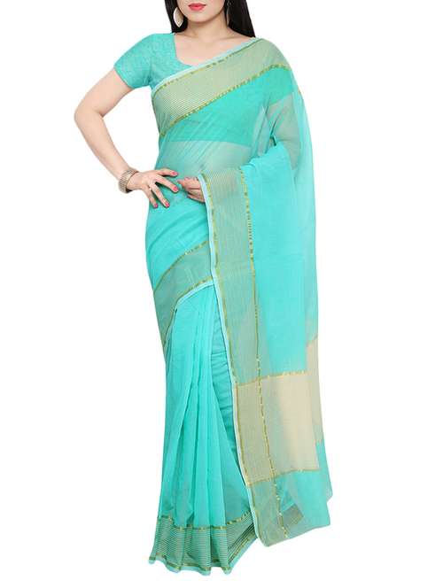 sky blue super net bordered saree with blouse - 13857152 - Very Small Image - 1