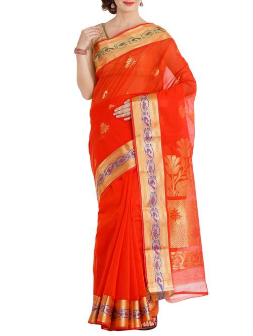 orange silk saree - 13873850 - Very Small Image - 1