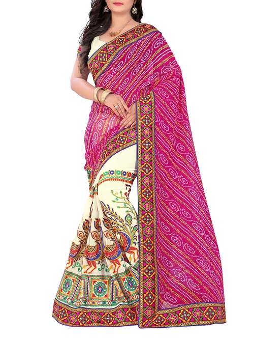 women's bandhani pink colored saree with blouse - 13878143 - Very Small Image - 1