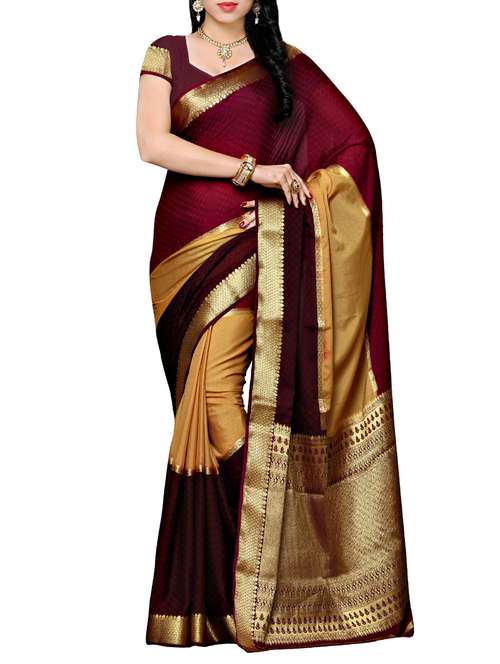 maroon kanjivaram saree with blouse - 13885743 - Very Small Image - 1