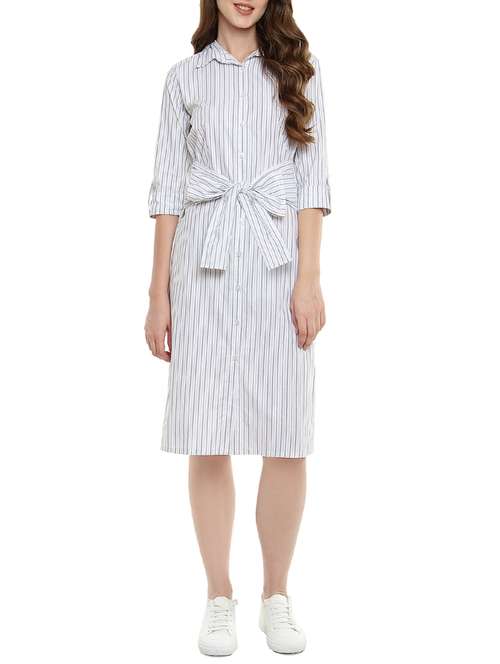 front bow tie-up striped button-up dress - 13992732 - Very Small Image - 1