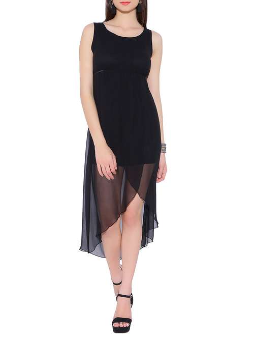 round neck solid asymmetric dress - 14001606 - Very Small Image - 1