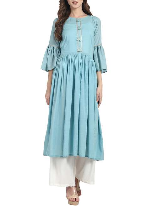 flared bell sleeves kurta - 14077952 - Very Small Image - 1