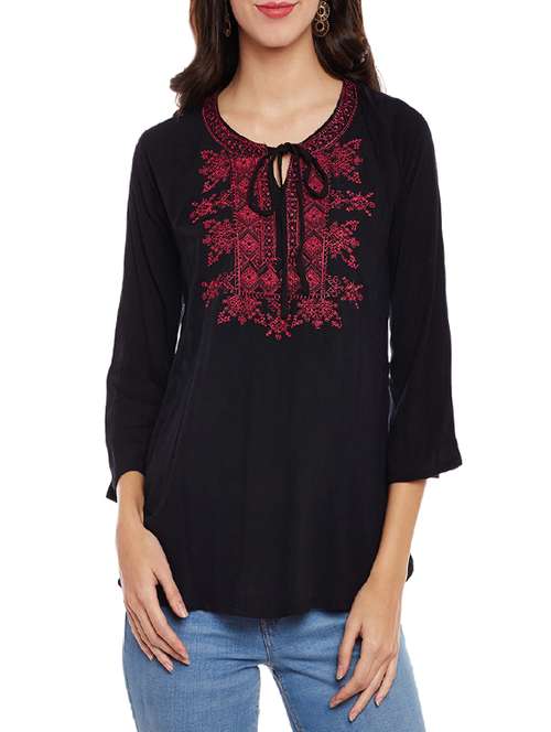 tie up neck embroidered top - 14084442 - Very Small Image - 1