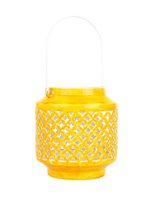 yellow cylindrical candle holder cum lantern - 14139988 - Very Small Image - 1