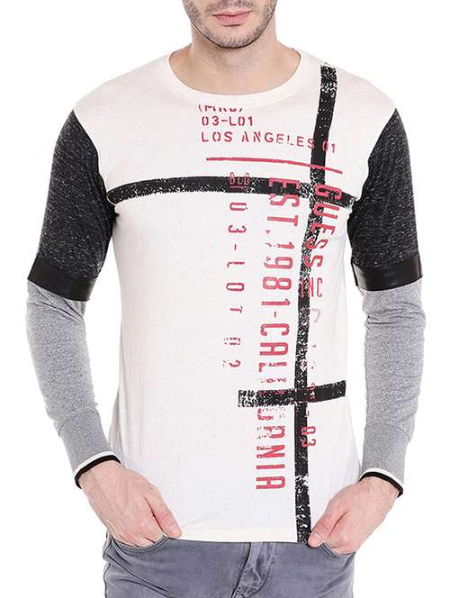 beige cotton color block t-shirt - 14212800 - Very Small Image - 1