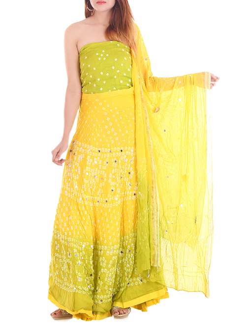 yellow cotton flared lehenga - 14222970 - Very Small Image - 1