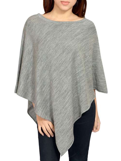 round neck solid acrylic poncho - 14225033 - Very Small Image - 1