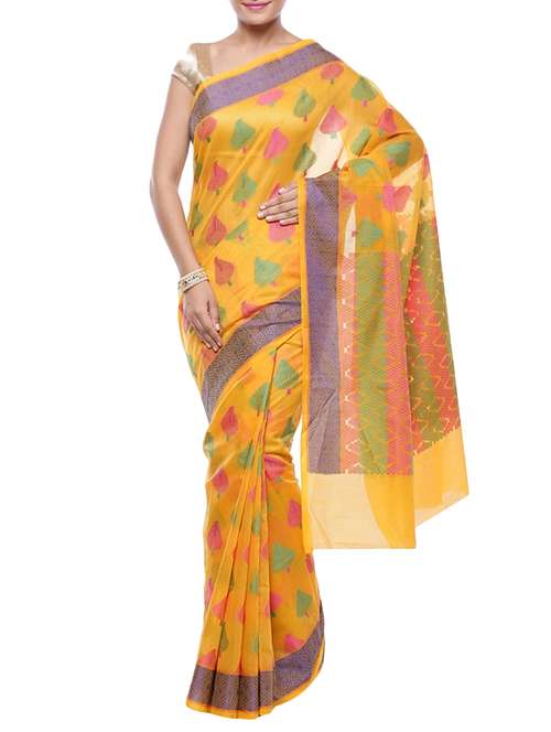 contrast motif woven saree with blouse - 14263087 - Very Small Image - 1