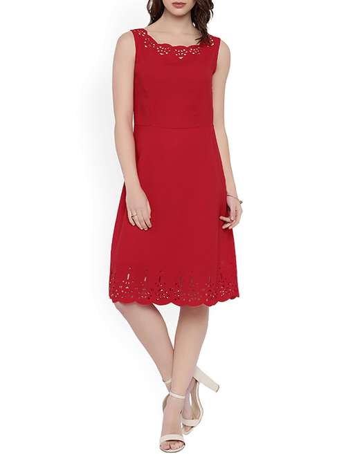 solid red cutwork a-line dress - 14328545 - Very Small Image - 1