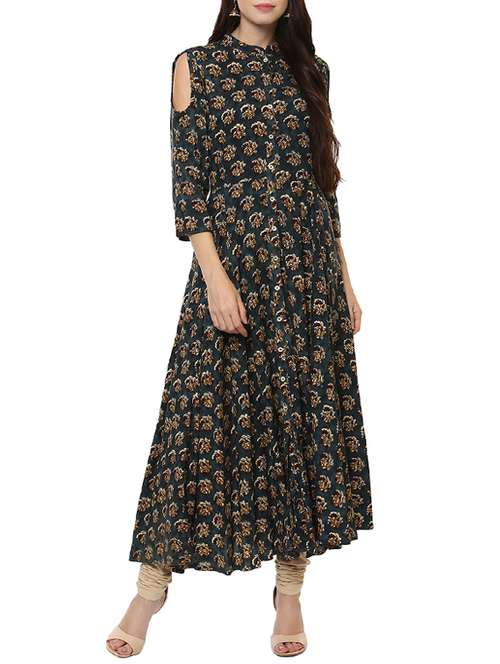 grey rayon flared kurta - 14396636 - Very Small Image - 1