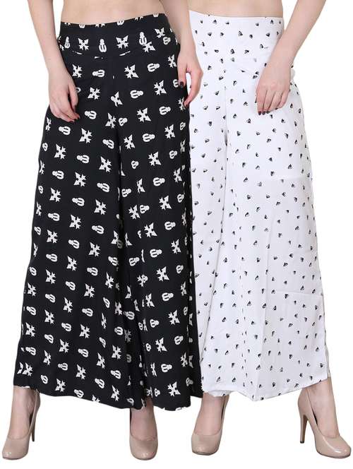 set of 2 multi colored crepe palazzo - 14417547 - Very Small Image - 1