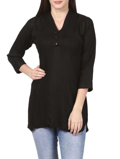 black rayon straight kurti - 14446789 - Very Small Image - 1