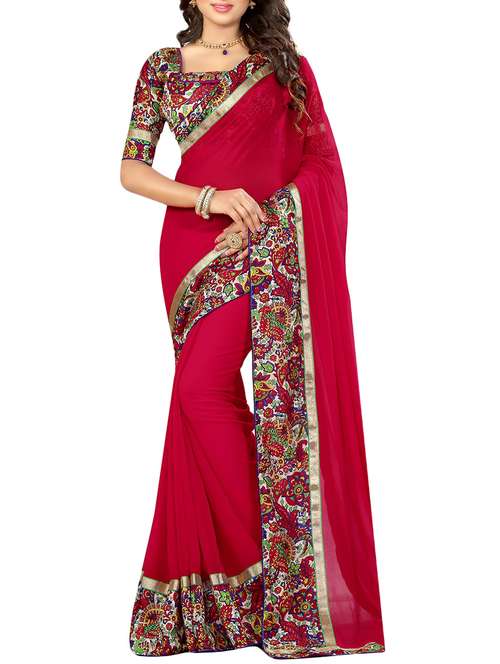 red georgette bordered saree with blouse - 14551517 - Very Small Image - 1