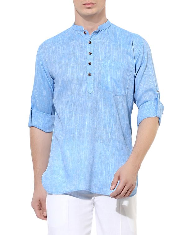 blue cotton short kurta - 14557679 - Zoom Image - 0