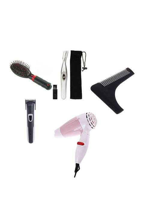 nova combo of doctor brush, hair dryer, hair & beard trimmer, painless eyebrow/ear/nose trimmer with hair & beard shaper comb - 14562433 - Very Small Image - 1