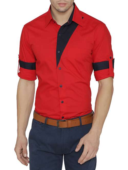 red color block casual shirt - 14683077 - Very Small Image - 1
