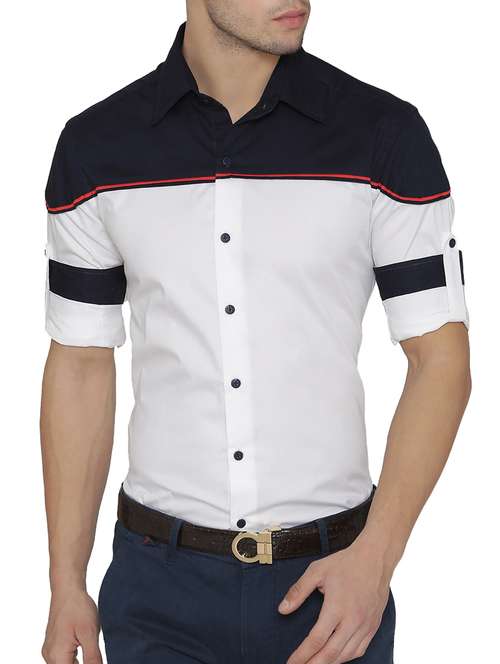 white color block casual shirt - 14683080 - Very Small Image - 1