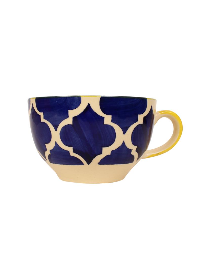 handpainted blue n yellow soup bowls with spoons - set of 2 - 14770201 - Standard Image - 2