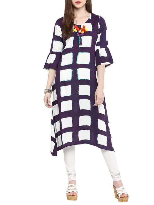 purple viscose aline kurta - 14795808 - Very Small Image - 1