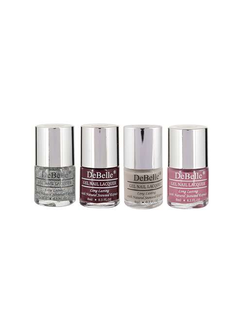 debelle gel nail polish (shimmer top coat,dark brown,dark maroon ,nude & light majenta) - 14873090 - Very Small Image - 1