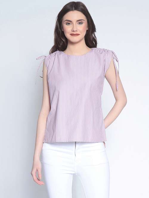 ruched detail striped top - 14890595 - Very Small Image - 1
