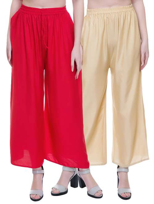 set of 2 multi colored solid palazzo - 14909495 - Very Small Image - 1