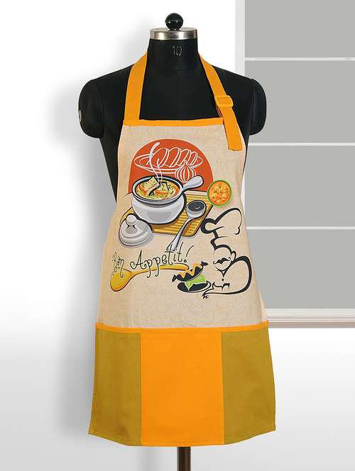 yellow and cream colour printed cotton apron - 15043206 - Very Small Image - 1