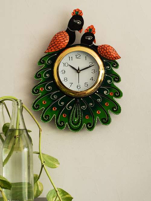 handcrafted papier-mache 2 peococks decorative wall clock - 15148656 - Very Small Image - 1