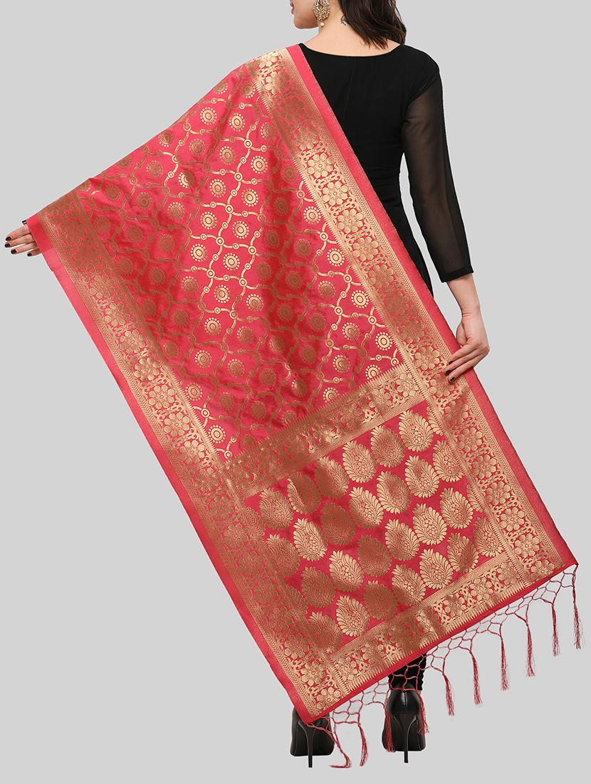 red silk dupatta - 15200124 -  Standard Image - 1