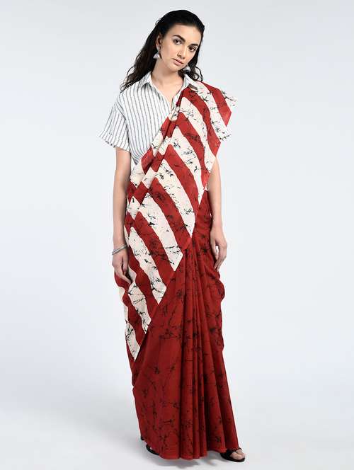 chevron printed saree with blouse - 15202491 - Very Small Image - 1