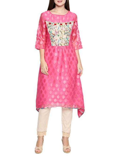 pink net asymmetric kurta - 15241493 - Very Small Image - 1