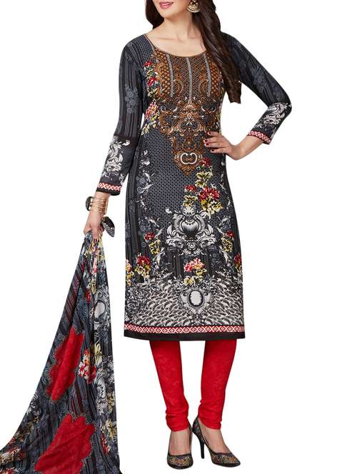 printed unstitched churidaar suit - 15346590 - Very Small Image - 1