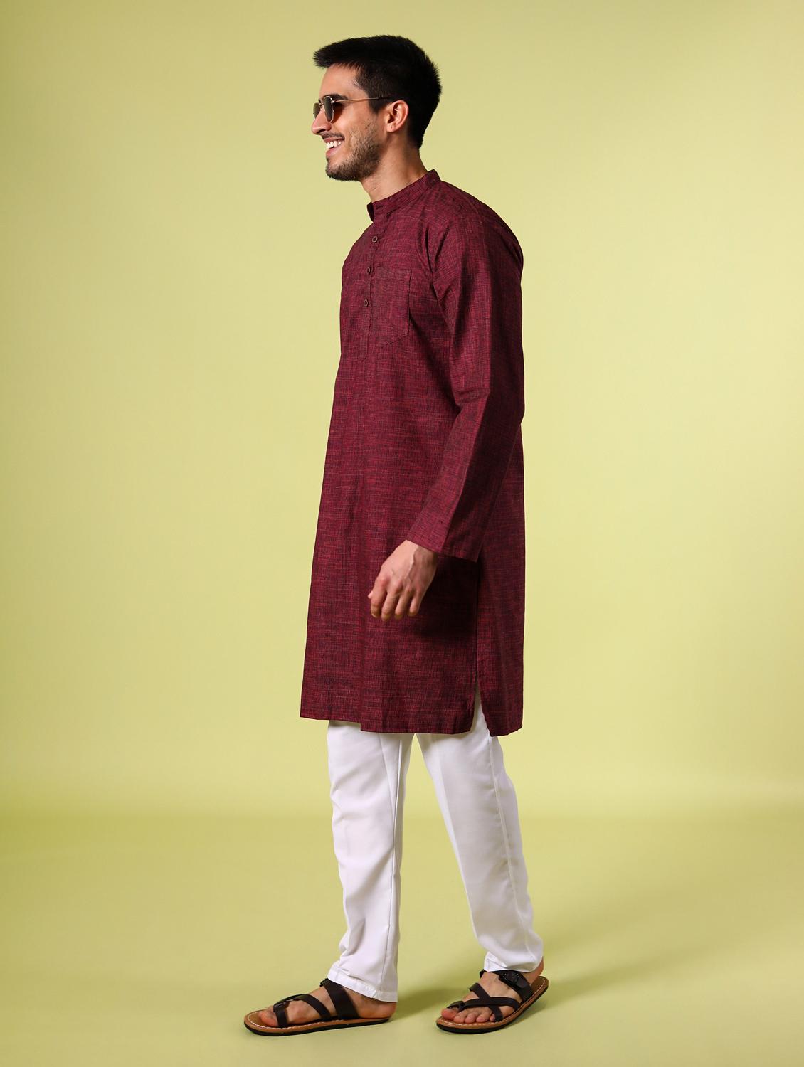 purple solid mandarin neck long kurta - 15355399 - Standard Image - 2