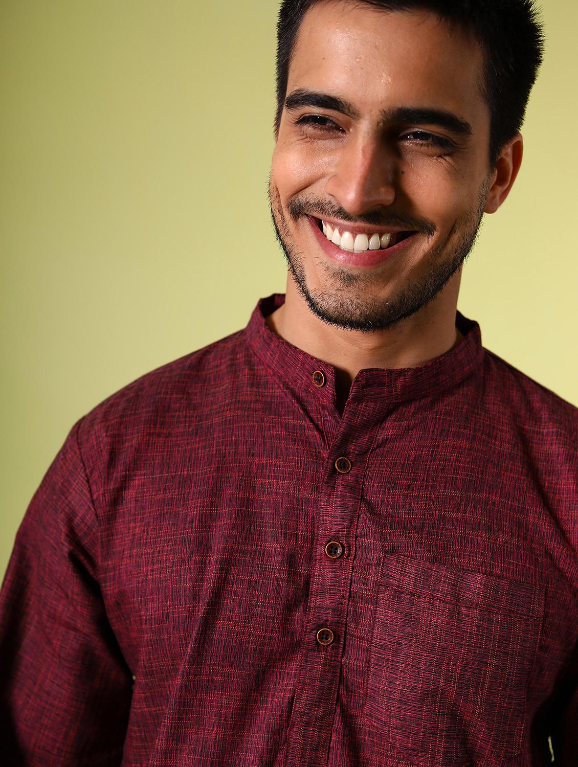 purple solid mandarin neck long kurta - 15355399 - Zoom Image - 4