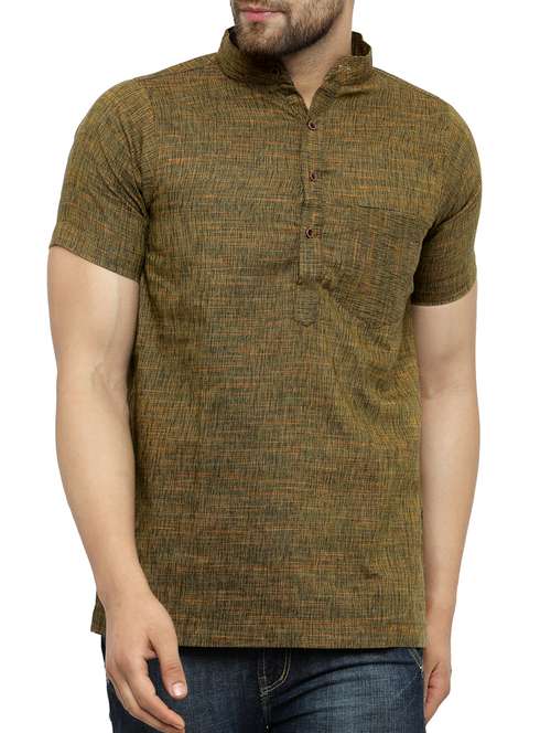 mens solid mandarin neck short kurta - 15355404 - Very Small Image - 1