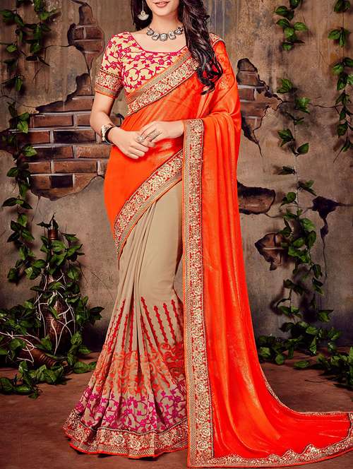 embroidered half and half saree - 15379298 - Very Small Image - 1