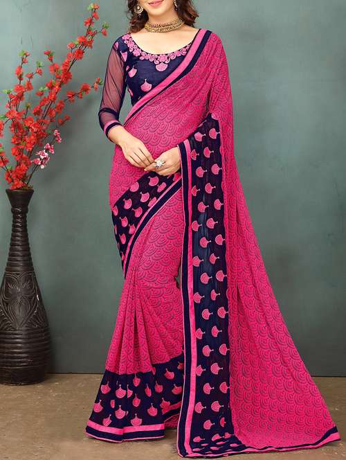 contrast bordered printed saree - 15379303 - Very Small Image - 1