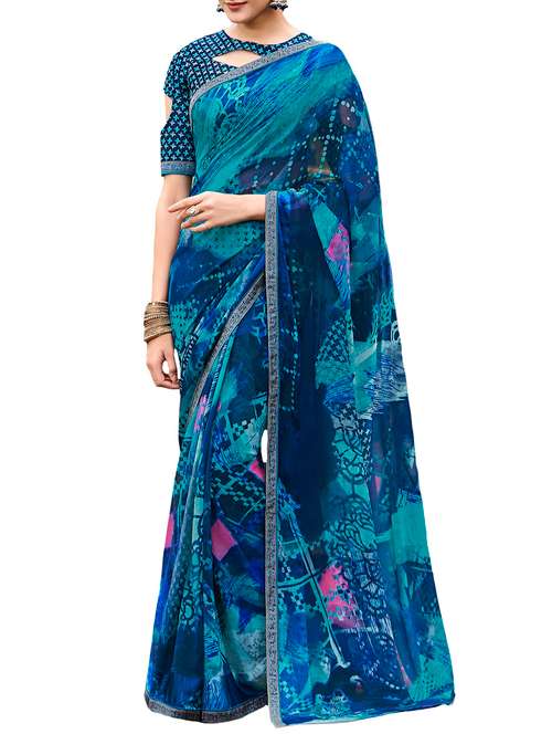 abstract printed saree with blouse - 15426246 - Very Small Image - 1