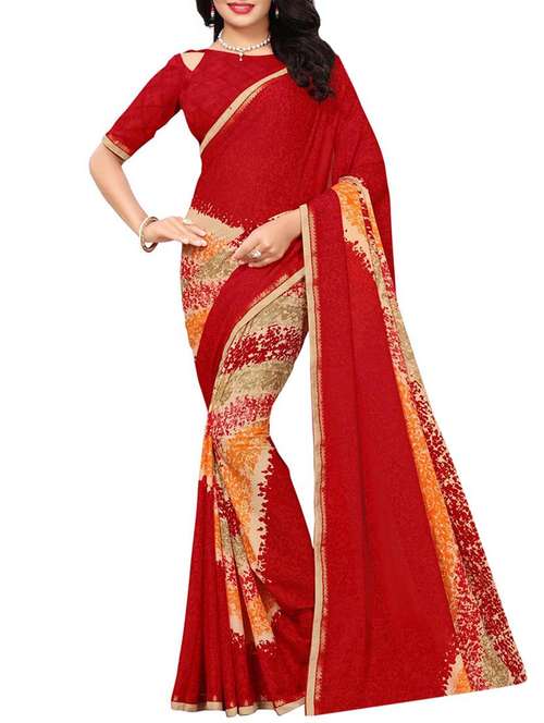contrast bordered printed saree with blouse - 15454058 - Very Small Image - 1