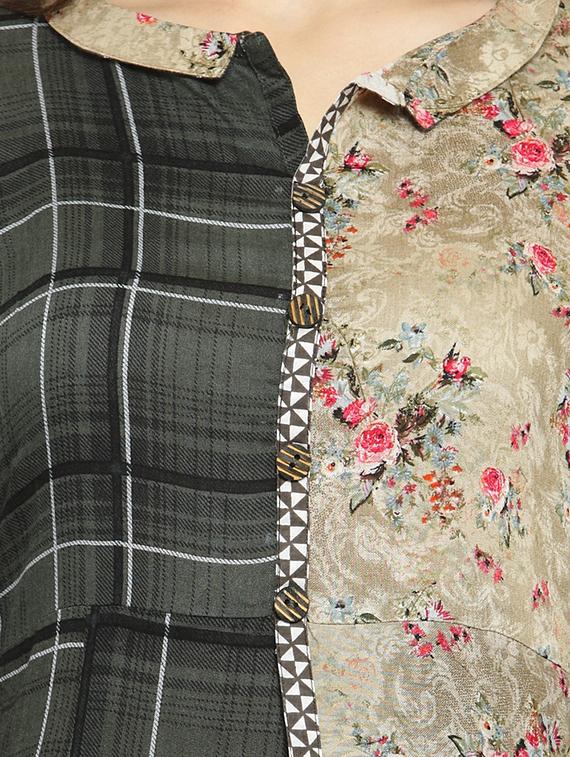 a-line checkered panel kurta - 15517389 - Standard Image - 3